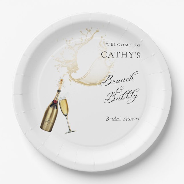 Plato De Papel Bienvenidos a Brunch y a Bubbly Bridal Shower de 9 (Anverso)