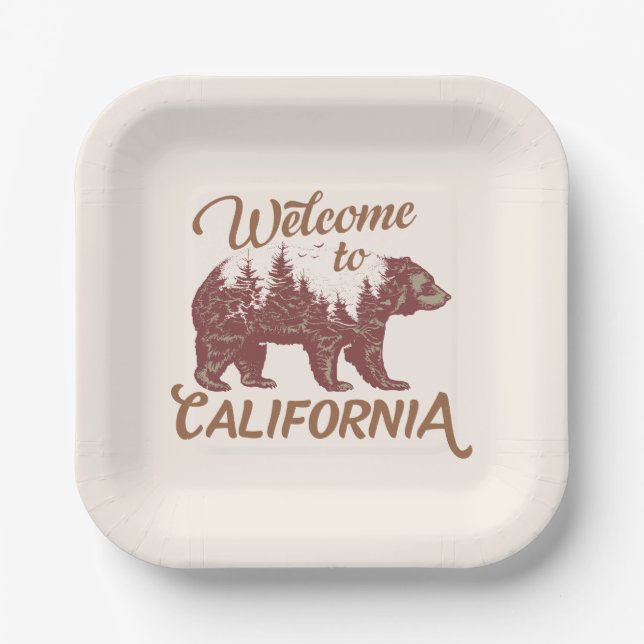 Plato De Papel Bienvenidos a California Bear (Anverso)