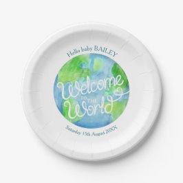 Plato De Papel Bienvenidos a la acuarela del recién nacido fiesta
