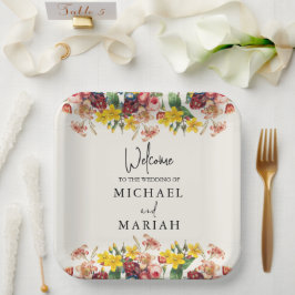 Plato De Papel Bienvenidos a la boda | Bienvenida de boda floral