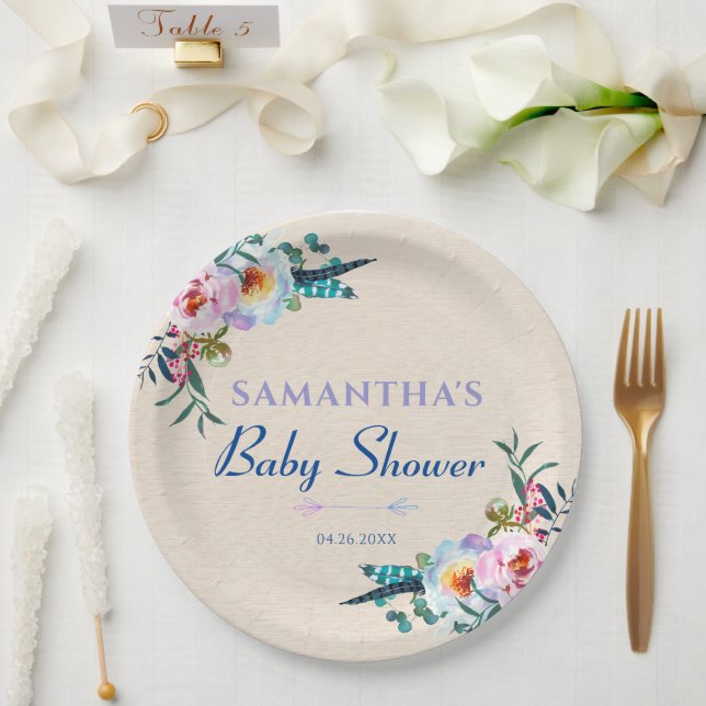 Plato De Papel Bienvenidos al Country Garden Boho Floral Baby Sho (Boda)