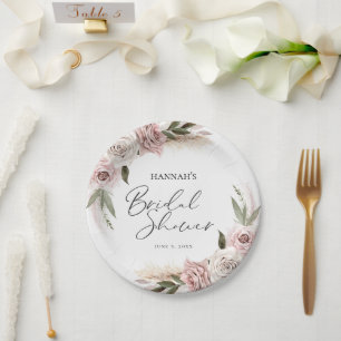 Plato De Papel Bienvenidos Boho Floral Pampas Grass Bridal Shower