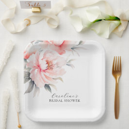 Plato De Papel BIENVENIDOS Floral Peonies DUCHA BRIDAL rosa Rubor