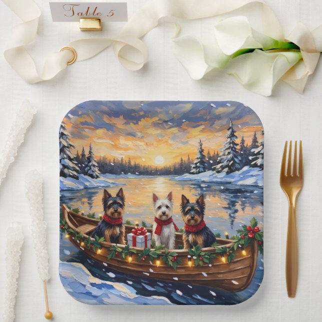 Plato De Papel Biewer Terrier Christmas Boat Holiday (Boda)
