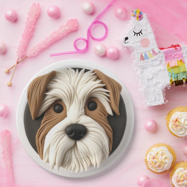 Plato De Papel Biewer Terrier Perro 3D Inspirado (Fiesta)