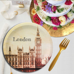 Plato De Papel Big Ben Clock & London, Westminster / vintage Rein