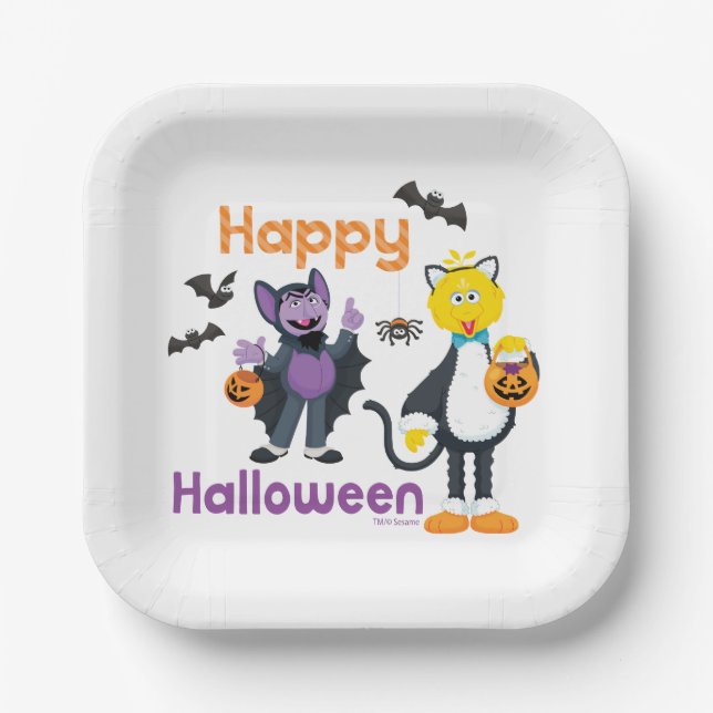 Plato De Papel Big Bird and Count | Feliz Halloween (Anverso)