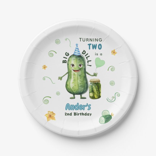 Plato De Papel Big Dill Pickle Boy Birthday Any Age (Anverso)