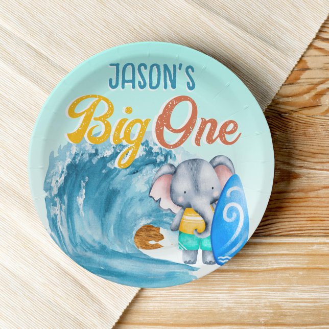 Plato De Papel Big One surf playa fiesta elefante de primer cumpl (Subido por el creador)