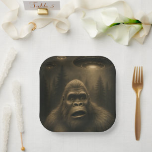 Plato De Papel Bigfoot Sasquatch Alien UFO Funny
