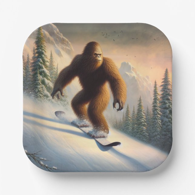 Plato De Papel Bigfoot Snowboarding (Anverso)
