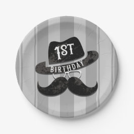 Plato De Papel Bigote de Hipster Sombrero Gafas Cumpleaños 1