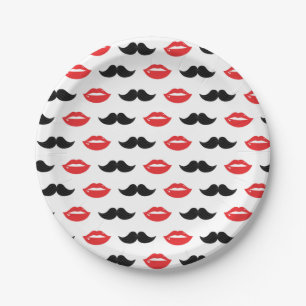 Plato De Papel Bigote y labios su y el suyo modelo del banquete