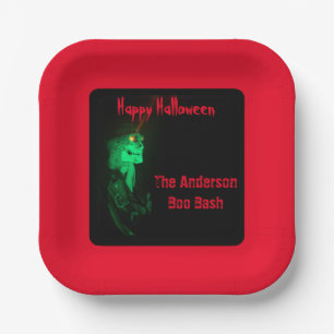 Plato De Papel Biker Billy Halloween Skeleton Sangre Rojo y Negro
