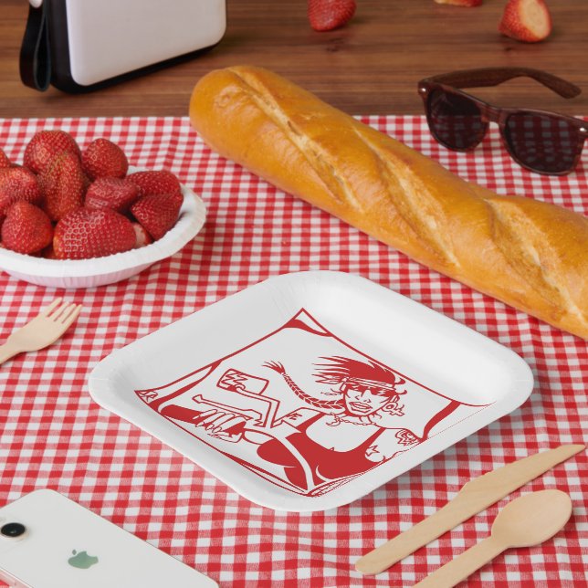 Plato De Papel Biker Chick placas de papel cuadrado rojo (Picnic)
