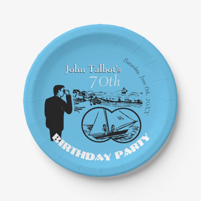 Plato De Papel Binoculars Sailboat 70th Birthday Party P Plate (Anverso)