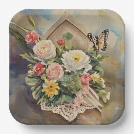 Plato De Papel Bird House Bouquet - Placa de papel