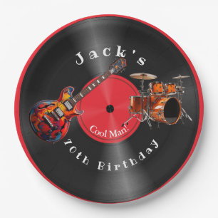Plato De Papel Birday Retro Vinyl Record Rock Rock Guitarra