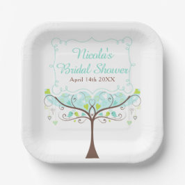 Plato De Papel Birds Hearts Tree Blue and Green Bridal Shower