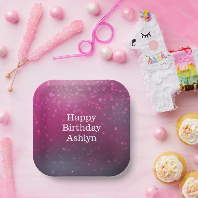 Plato De Papel Birmania de los corazones rosados de Bokeh (Fiesta)