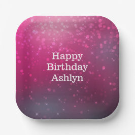 Plato De Papel Birmania de los corazones rosados de Bokeh