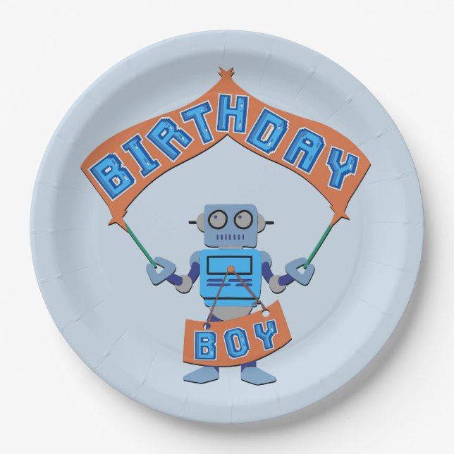 Plato De Papel Birthday Boy Robot (Anverso)