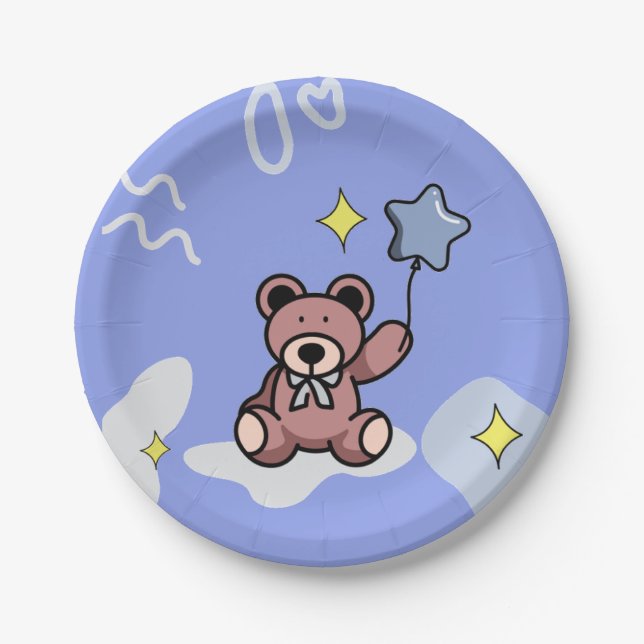 Plato De Papel Birthday Boy Teddy Bear (Anverso)