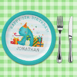 Plato De Papel Birthday Boy with Dinosaurs Theme<br><div class="desc">Get ready to stomp, chew, and roar your way through an unforgettable birthday celebration! This dinosaur-themed invitation design and personalized party accessories are perfect for your little explorer's special day. Make your child's birthday even more special with these unique invitations that will wow your guests. Perfect for dinosaur lovers of...</div>