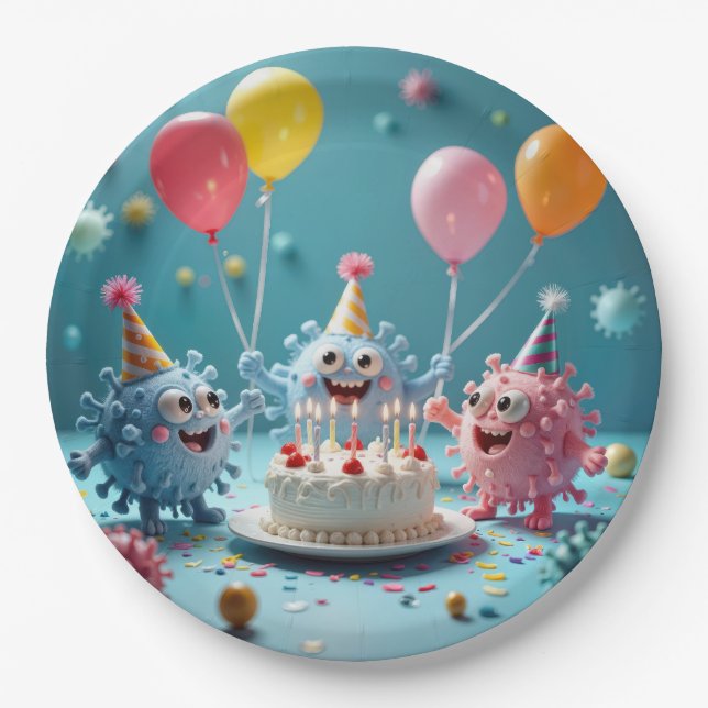 Plato De Papel Birthday Cartoon Germ Party Fun (Anverso)