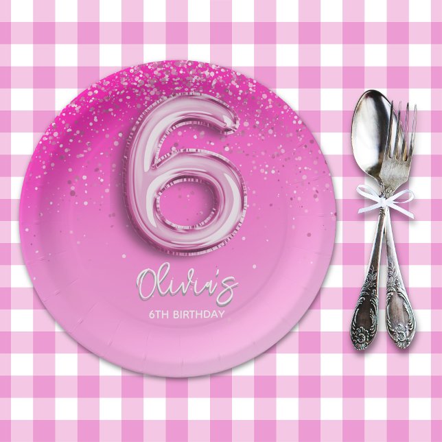 Plato De Papel Birthday Girl 6th - with Pink Ballon Number (Subido por el creador)