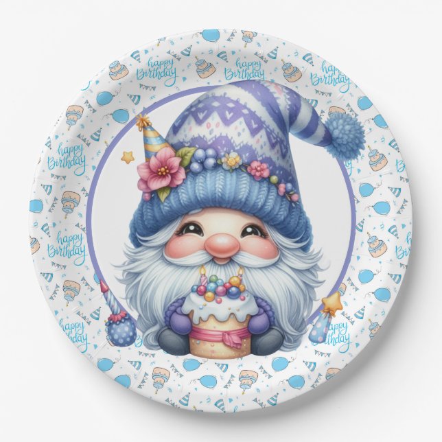 Plato De Papel Birthday Gnome (Anverso)