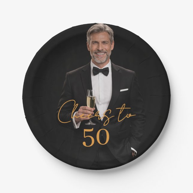 Plato De Papel Birthday party photo cheers gold (Anverso)