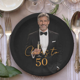 Plato De Papel Birthday party photo cheers gold