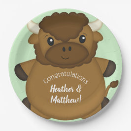 Plato De Papel Bison Buffalo Baby Shower Green