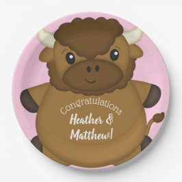 Plato De Papel Bison Buffalo Baby Shower Pink