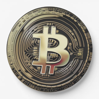 Plato De Papel Bitcoin dorado