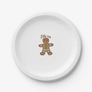 Plato De Papel Bite Me Gingerbread Funny Cookie Navidades Gracias