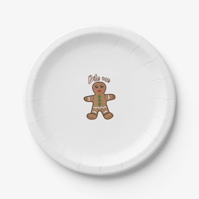 Plato De Papel Bite Me Gingerbread Funny Cookie Navidades Gracias (Anverso)