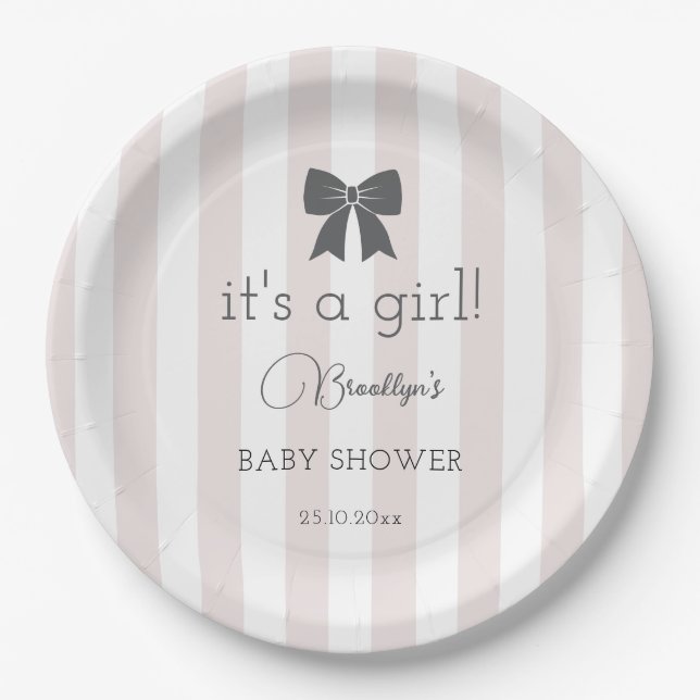 Plato De Papel Bitty Bow es un Baby Shower Chica (Anverso)