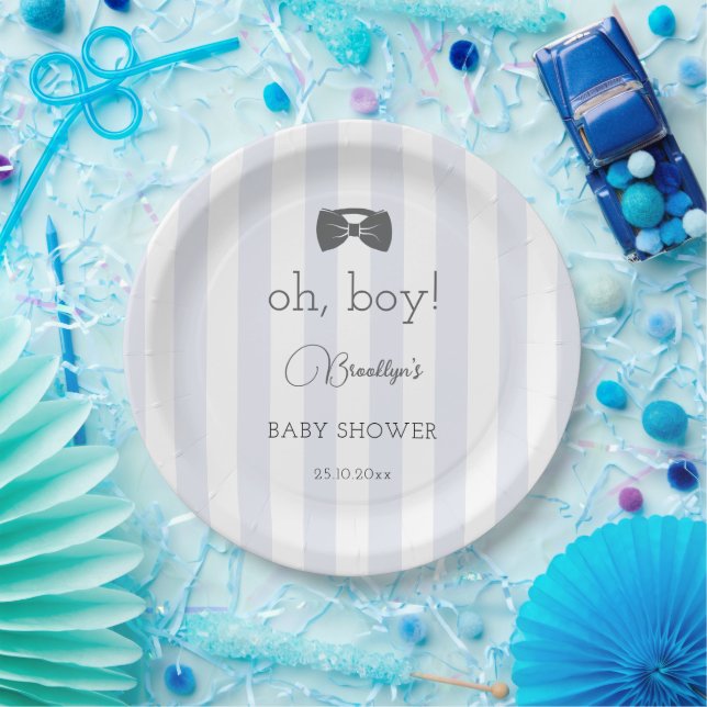 Plato De Papel Bitty Bow Oh Boy Baby Shower (Fiesta)