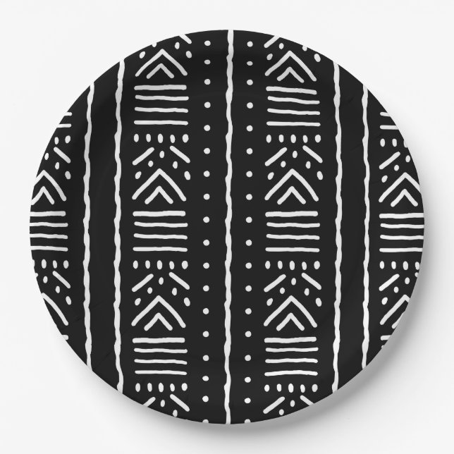 Plato De Papel Black African Bogolan Design Paper Plates (Anverso)