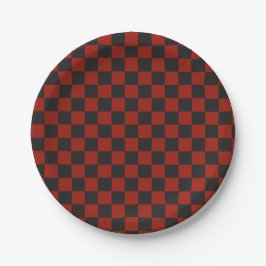 Plato De Papel Black and Deep red checkerboard pattern
