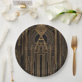 Plato De Papel Black and Gold Art Deco Paper Napkin