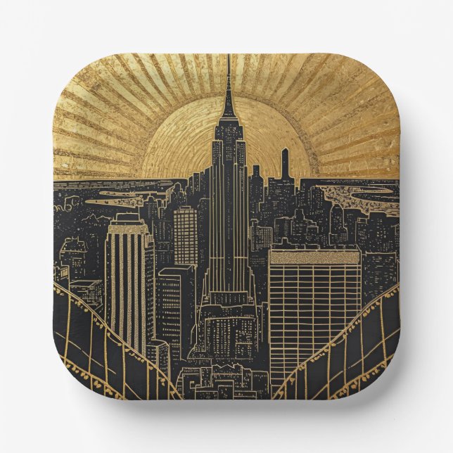 Plato De Papel Black and Gold Art Deco Paper Plates (Anverso)