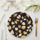 Plato De Papel Black and Gold Botanicals Quinceañera<br><div class="desc">Complete your table setting with these elegant black and gold Botanical Quinceañera Paper Plates. Designed with elegant black background and gold botanical details,  these plates add a sophisticated touch to your Sweet 15 celebration or any other elegant event. 
Perfect for coordinating with matching napkins,  table decor,  and party supplies.</div>