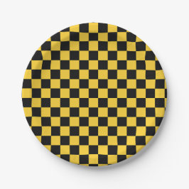 Plato De Papel Black and gold checkerboard pattern
