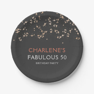 Plato De Papel Black and Gold Girly Fabulous 50 Birthday