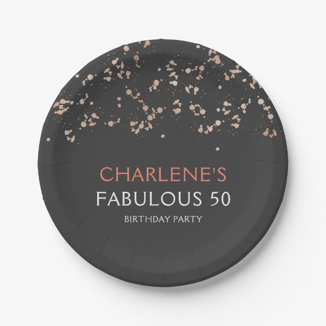 Plato De Papel Black and Gold Girly Fabulous 50 Birthday (Anverso)