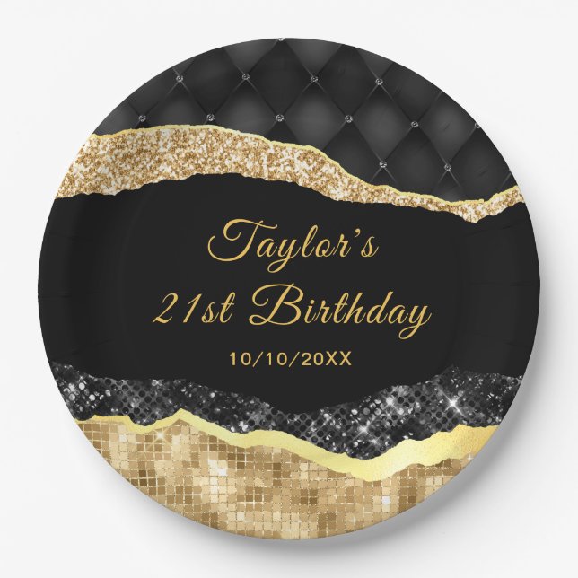 Plato De Papel Black and Gold Glam Lears Birday Party (Anverso)