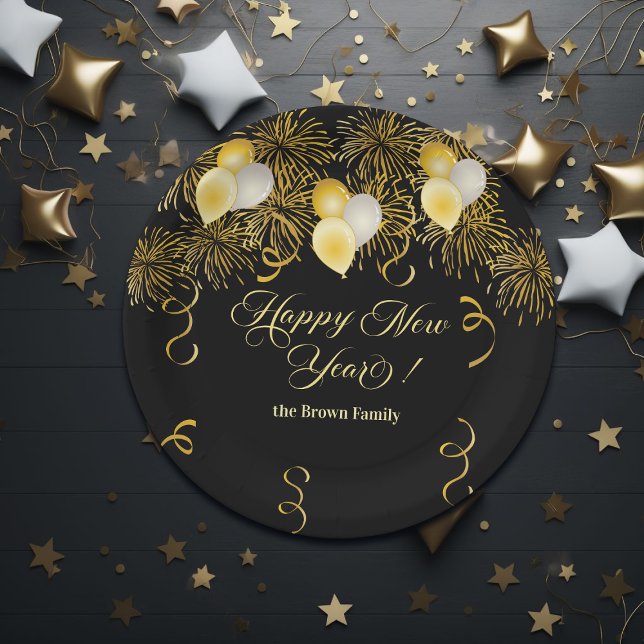Plato De Papel Black and Gold Glitter New Year's Eve Party  (Subido por el creador)